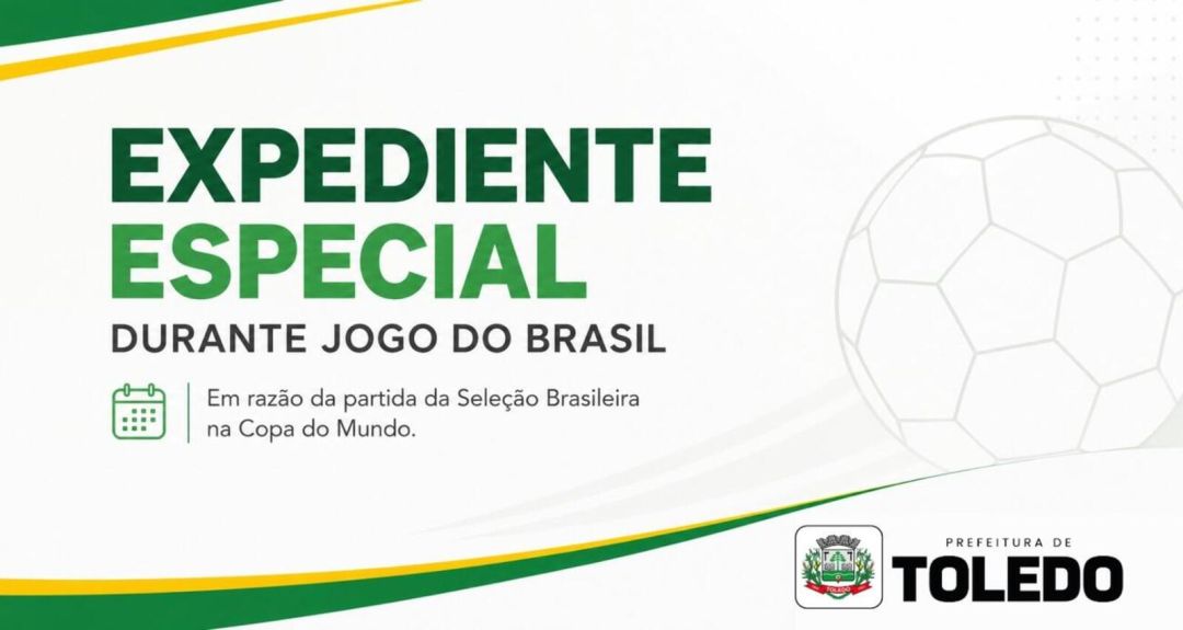Prefeitura de Toledo terá horário especial para jogo do Brasil