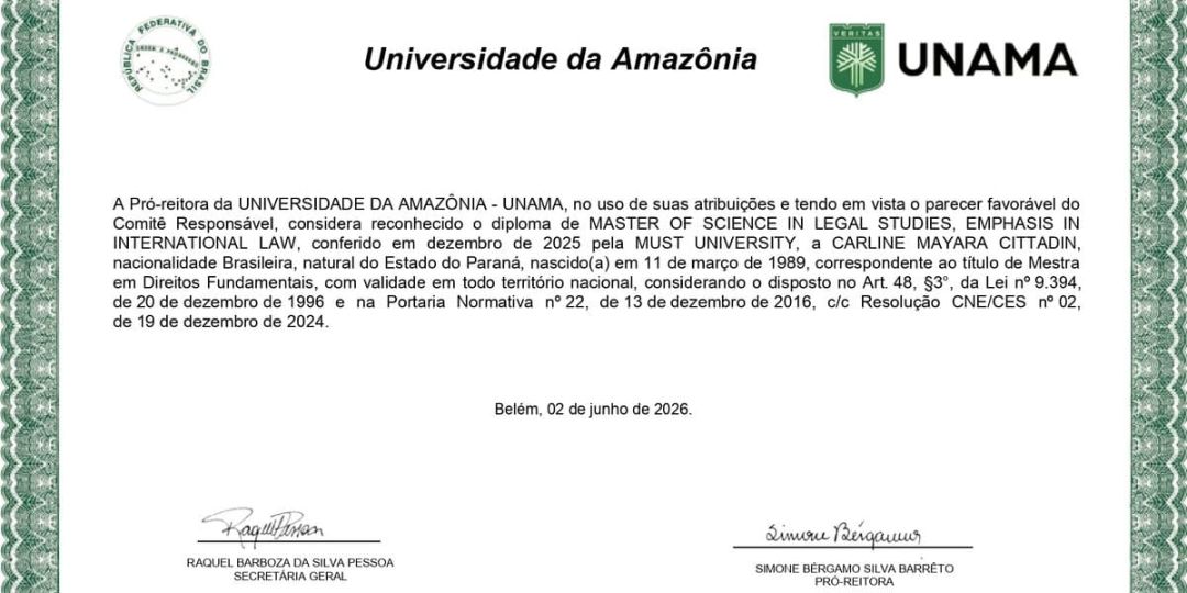 Professora de Direito da FAG Toledo tem título internacional de mestrado reconhecido no Brasil