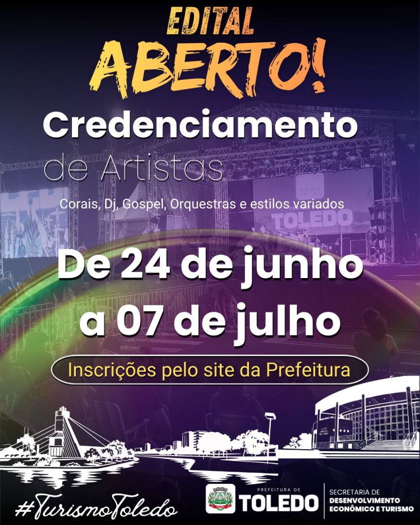 Prefeitura de Toledo abre credenciamento para artistas musicais se apresentarem em eventos do município