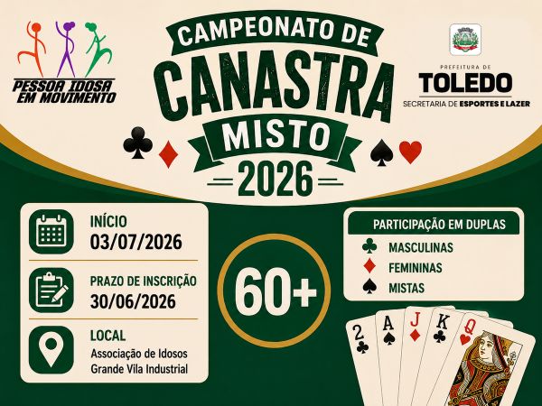 Estão abertas inscrições para o Campeonato de Canastra 60+