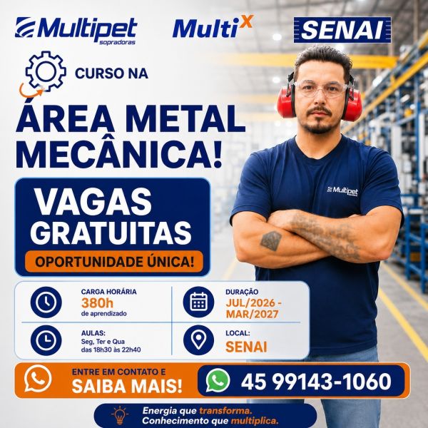 Multipet e Senai oferecem curso gratuito na área metalmecânica com início em julho