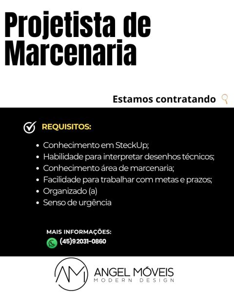 Angel Móveis Modern Design contrata Projetista de Marcenaria em Toledo; envie o seu currículo
