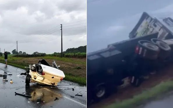 Cinco pessoas morrem em grave acidente entre carro e caminhão na BR-470, em Campos Novos, oeste de SC