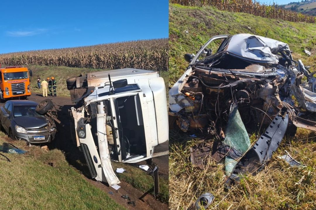 Batida entre carros e caminhão mata homem e deixa duas pessoas feridas no oeste do Paraná