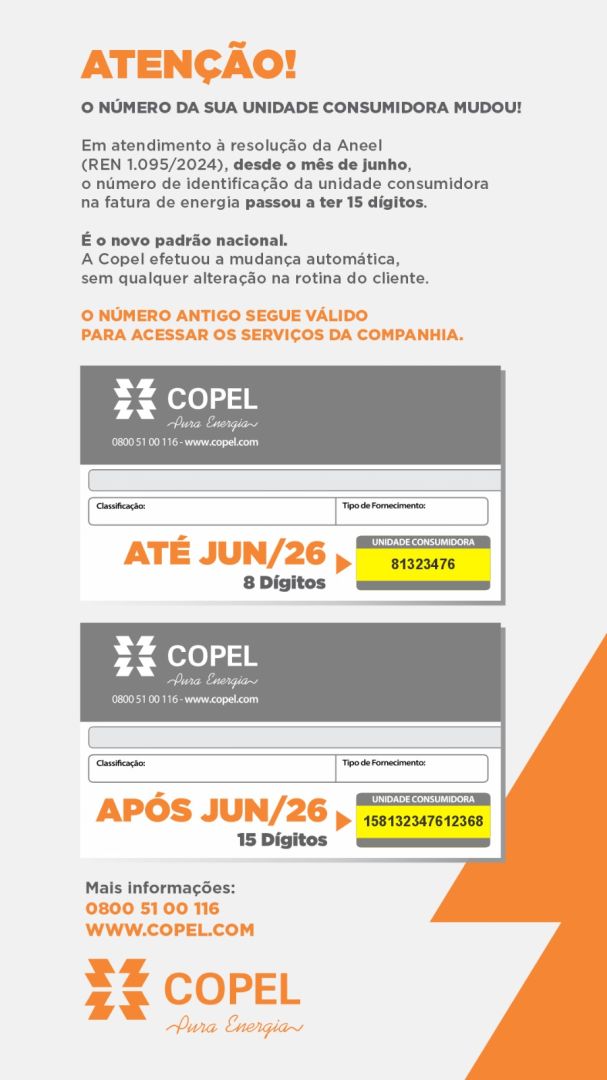 Copel altera número da unidade consumidora; confira o que muda na conta de luz