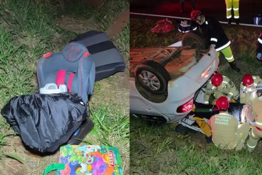 Menina de 4 anos sofre ferimentos leves após ser ejetada com cadeirinha em acidente próximo a Maringá