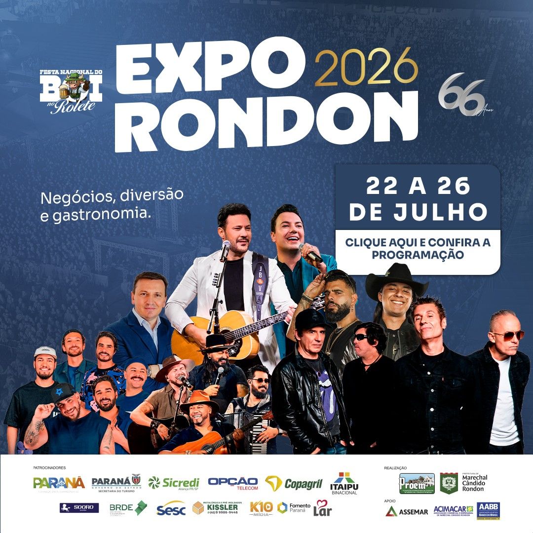 Expo Rondon 2026 começa nesta quarta-feira (22) em Marechal Cândido Rondon; confira a programação de shows
