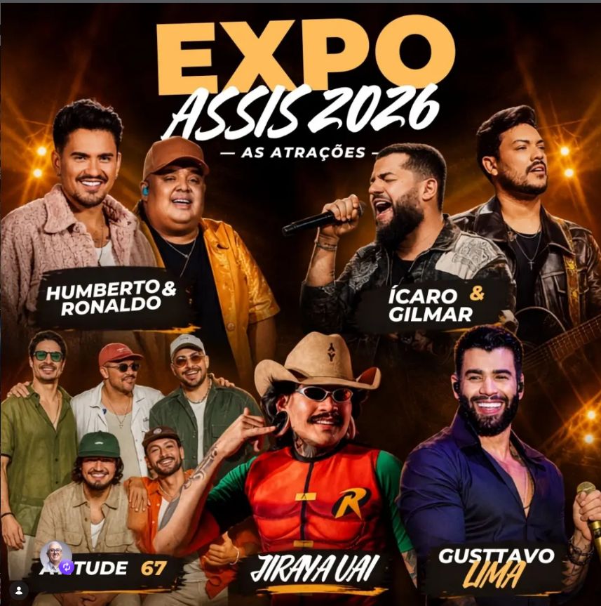 Gusttavo Lima, Atitude 67, Humberto & Ronaldo e Ícaro & Gilmar são as atrações da Expo Assis 2026