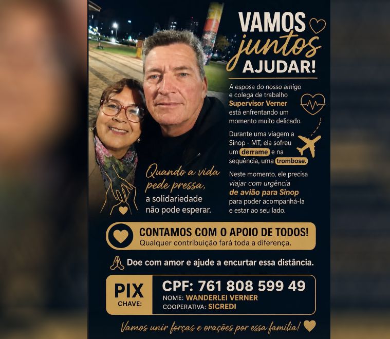 Campanha arrecada recursos para supervisor da Guarda Municipal de Toledo viajar até Sinop, onde esposa está internada