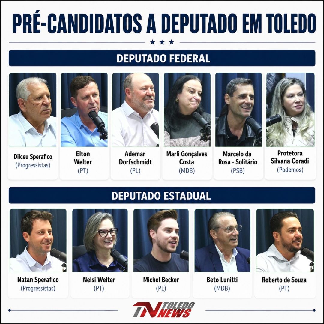 Toledo tem seis pré-candidatos a deputado federal e cinco a estadual; confira o perfil de cada um