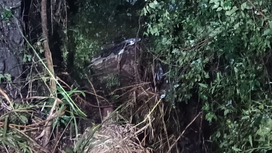 Corolla fica destruído ao cair em barranco de 15 metros na PR-182, em Toledo