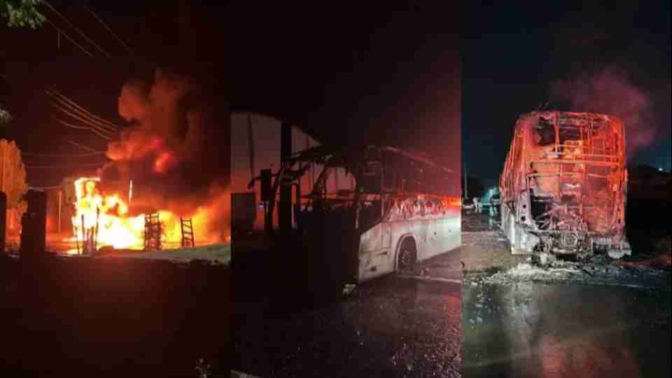Ônibus com trabalhadores é destruído por incêndio no Paraná