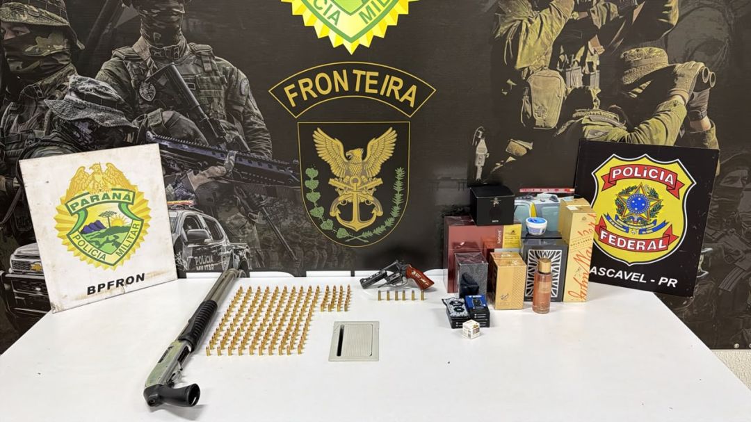 BPFRON e PF apreendem armas, munições e mercadorias na BR-277 em Cascavel