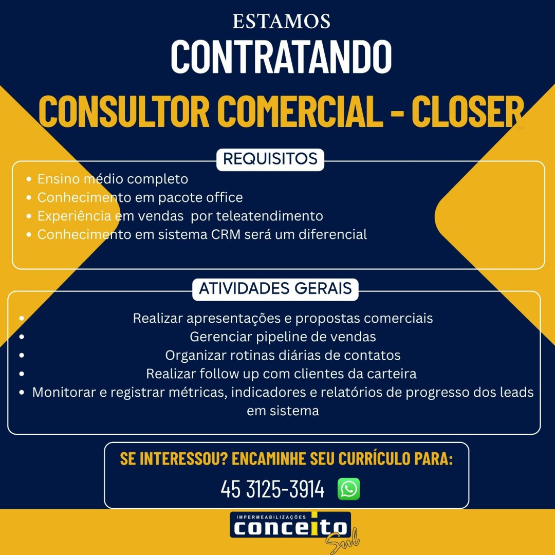 Conceito Sul Impermeabilização contrata Consultor Comercial em Toledo