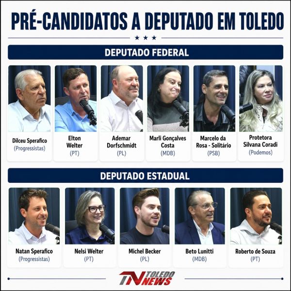 Toledo tem seis pré-candidatos a deputado federal e cinco a estadual; confira o perfil de cada um
