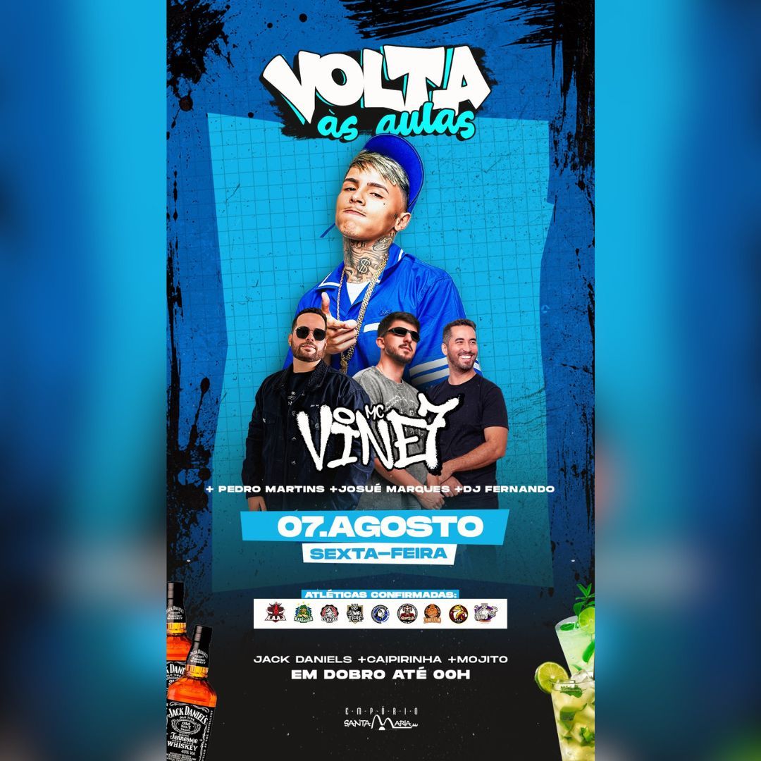 Volta às Aulas: Mc Vine7 se apresenta no Empório Santa Maria nesta sexta-feira (07); garanta seu ingresso aqui