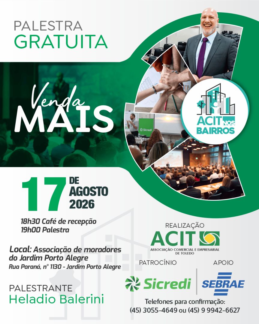 ACIT nos bairros: Jardim Porto Alegre receberá palestra ‘Venda Mais’ no dia 17 de agosto