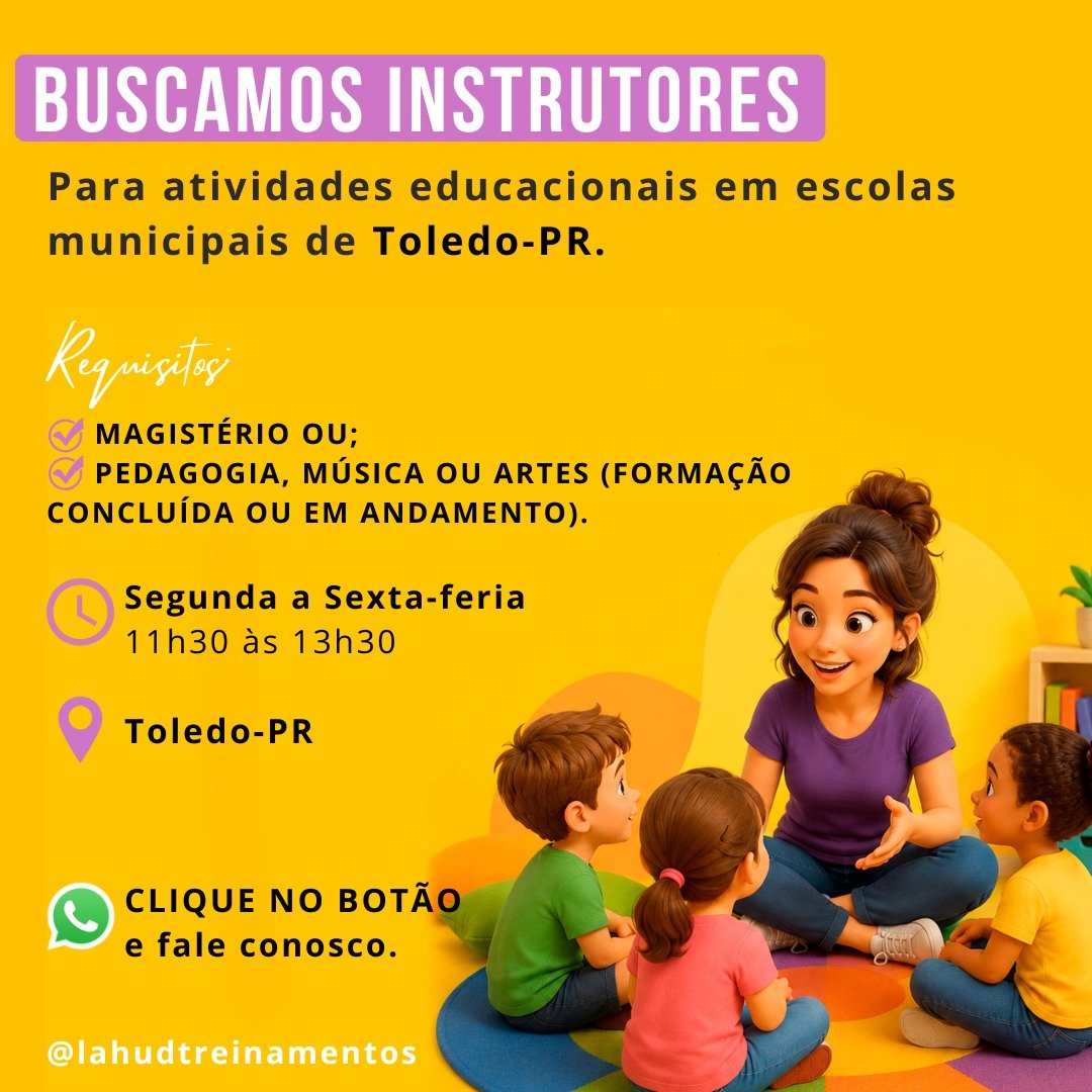 Lahud Treinamentos contrata Instrutores em Toledo; envie seu currículo