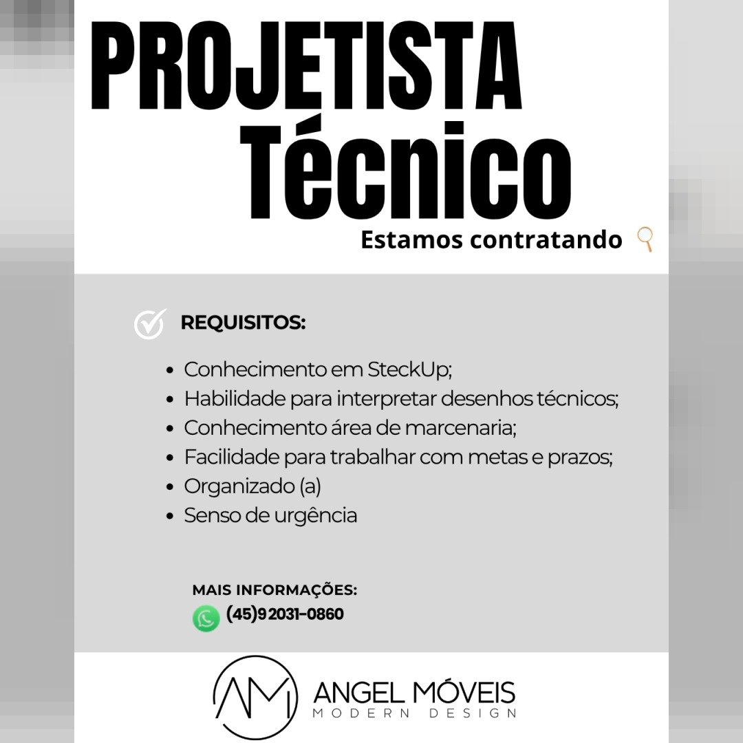 Angel Móveis contrata Projetista Técnico em Toledo; envie seu currículo