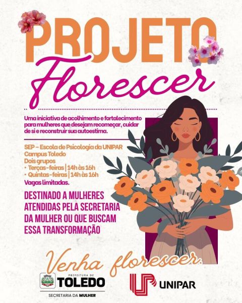 Projeto Florescer abre inscrições para acompanhamento psicológico de mulheres em Toledo