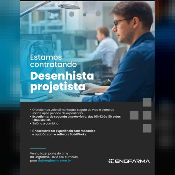 Engfarma contrata Desenhista Projetista em Toledo; envie seu currículo